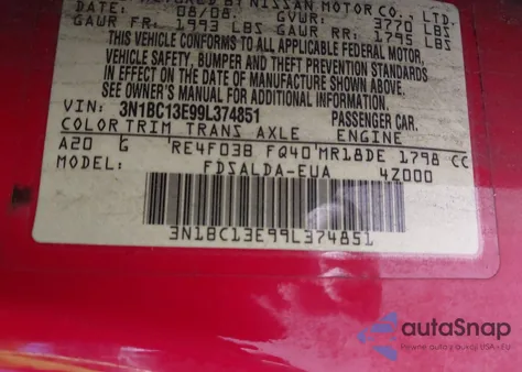 2009 Nissan Versa 1.8S z USA, uszkodzony, nr VIN 3N1BC13E99L374851